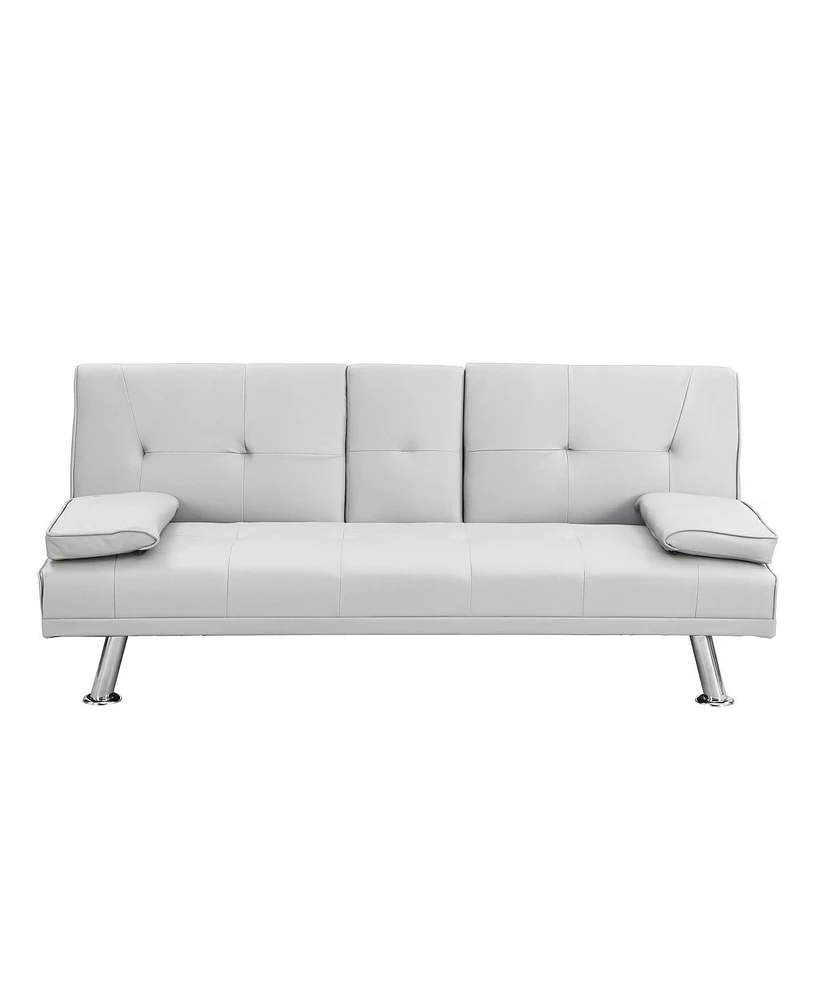 Streamdale Furniture 67" White Pu Multi-Purpose Double Pullout Sofa Bed With Coffee Table