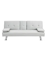 Streamdale Furniture 67" White Pu Multi-Purpose Double Pullout Sofa Bed With Coffee Table