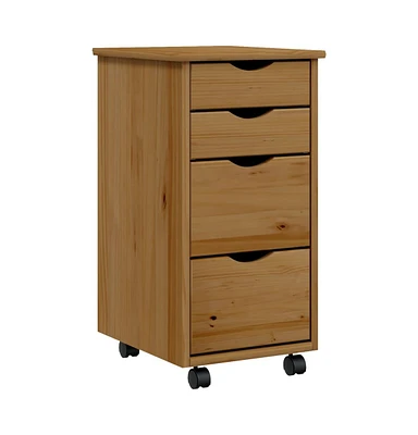 vidaXL Moss 4-Drawer Chest, Solid Pine Wood Mobile File Cabinet, Storage Cabinet on Wheels, Chest of Drawers for Home Office, Easy Assembly & Maintena