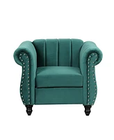 Simplie Fun 39" Modern Sofa Dutch Fluff Upholstered Sofa With Solid Wood Legs, Buttoned Tufted Backrest, Green