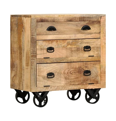 Side Cabinet with Wheel 27.6"x15.7"x29.5" Solid Mango Wood