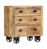 Side Cabinet with Wheel 27.6"x15.7"x29.5" Solid Mango Wood