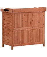Outdoor 39 Potting Bench Table, Rustic Garden Wood Workstation Storage Cabinet Garden Shed
