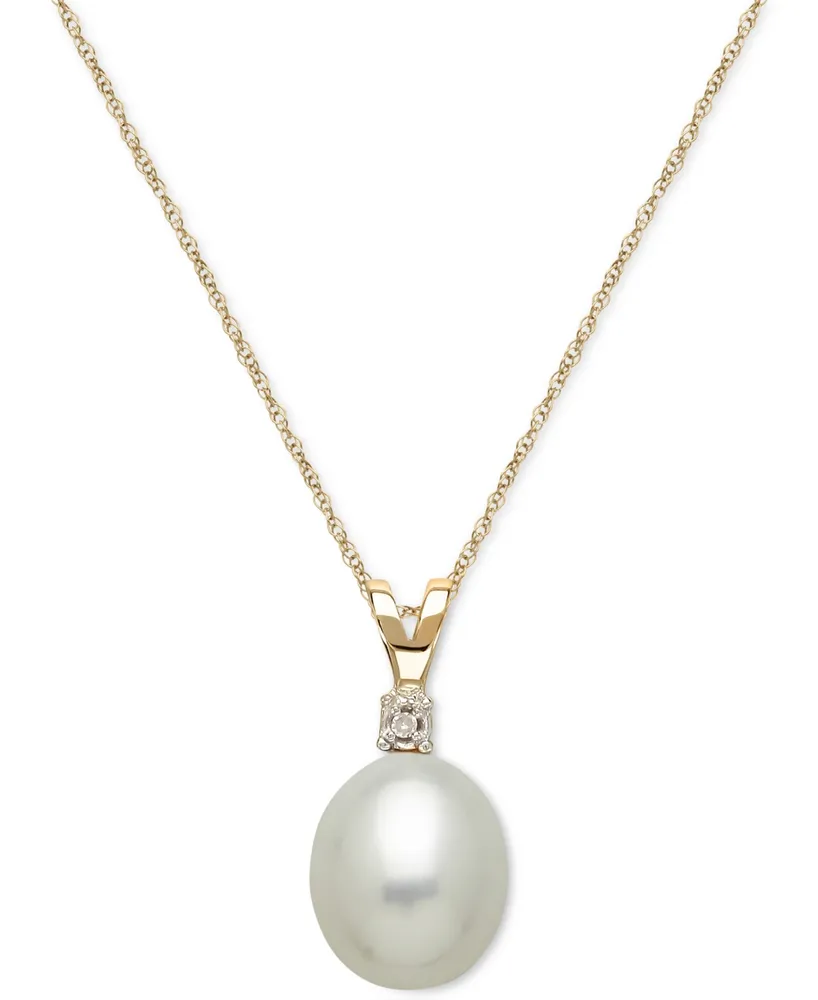 Cultured Freshwater Pearl (8mm) and Diamond Accent Pendant Necklace in 14k Gold