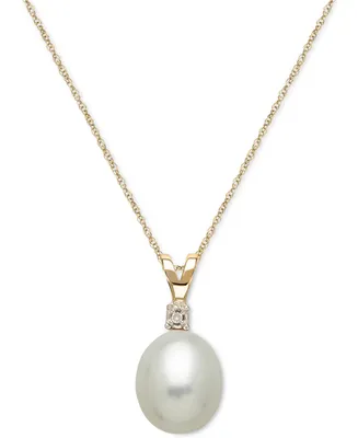 Cultured Freshwater Pearl (8mm) and Diamond Accent Pendant Necklace in 14k Gold