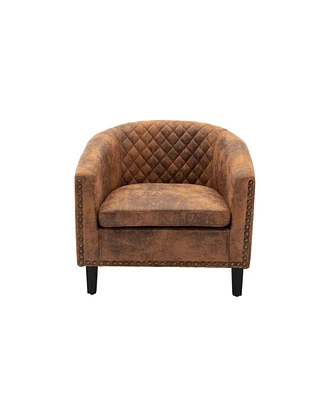 Simplie Fun Accent Barrel Chair Living Room Chair With Nailheads And Solid Wood Legs Pu Leather