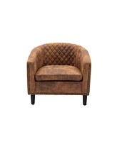 Simplie Fun Accent Barrel Chair Living Room Chair With Nailheads And Solid Wood Legs Light Coffee