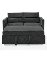 Loveseats Sofa Bed With Pull-Out Bed, Adjsutable Back And Two Arm Pocket, Black (54.5"X33"X31.5")