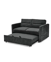 Streamdale Furniture Loveseats Sofa Bed With Pull-Out Bed, Adjsutable Back And Two Arm Pocket, Black (54.5"X33"X31.5")