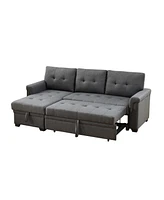 Streamdale Furniture Sierra Dark Gray Linen Reversible Sleeper Sectional Sofa With Storage Chaise