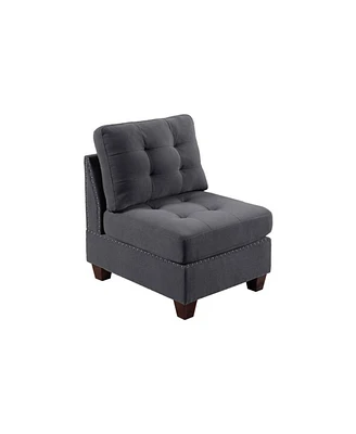 Simplie Fun Tufted Grey Armless Chair with Wooden Legs