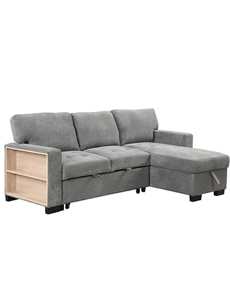 Simplie Fun Stylish Light Chaise Lounge Sectional with Storage and Bed