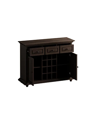 Simplie Fun Vintage Style 3-Drawer 2-Door Storage Cabinet with 12-Grid Wine Rack, for Living Room, Kitchen, Dining Room