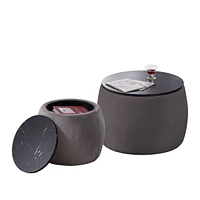 Simplie Fun Set Of 2 End Table With Storage, Round Accent Side Table With Removable Top For Living Room