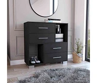 Krista Dresser, Two Open Shelves, Four Drawers