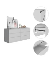 Simplie Fun Asteria 6 Drawer Double Dresser, Metal Handles - White