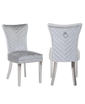 Streamdale Furniture Eva 2 Piece Stainless Steel Legs Chair Finish With Velvet Fabric In Silver