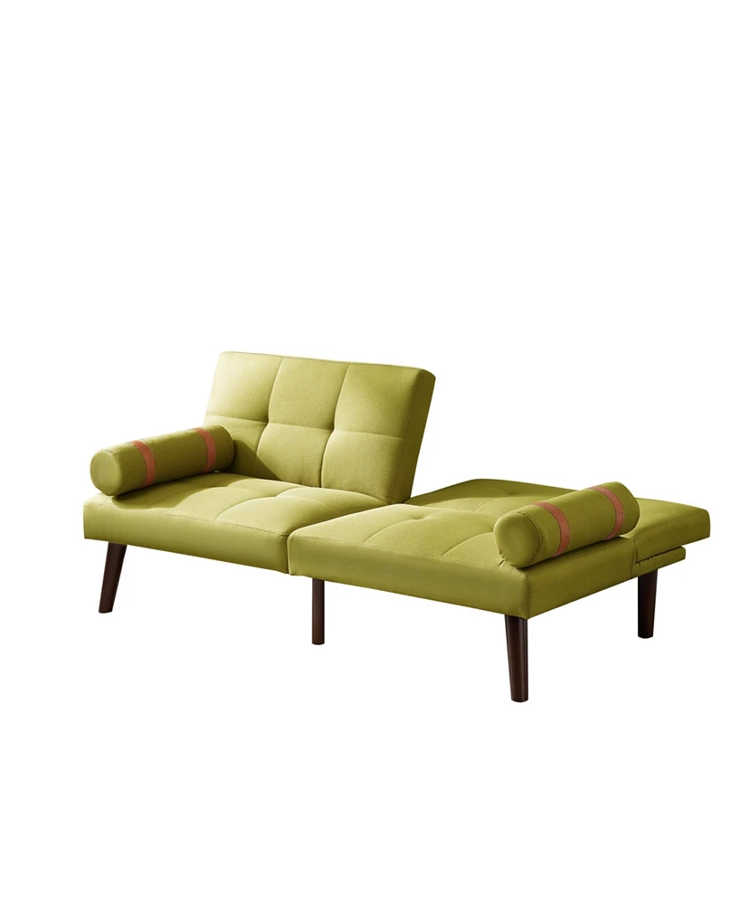 Simplie Fun Convertible Sofa Bed Futon With Solid Wood Legs Linen Fabric Mustard Green