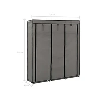 vidaXL Wardrobe with Compartments and Rods Gray 59.1"x17.7"x68.9" Fabric