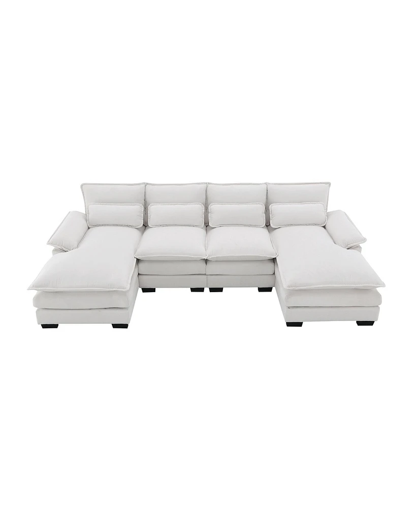 Simplie Fun 110" Modern U-Shaped Sectional Sofa With Sleeper Couch And Chaise Lounge