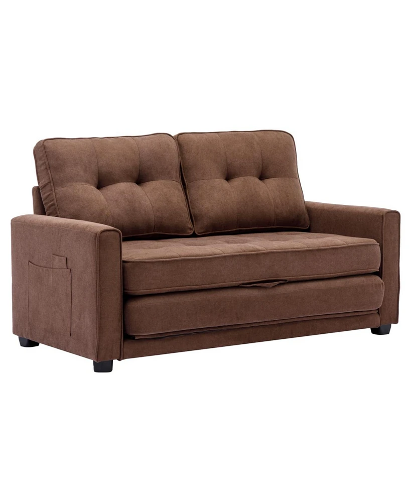 Streamdale Furniture Modern Pull-Out Loveseat Sofa with Side Pocket, Brown