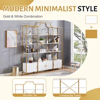 78 Inch 4 Tiers Home Office Bookcase Bookshelf, Storage Cabinet Display Shelf, X Bar Gold Frame