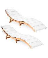 Gymax 2PCS Outdoor Folding Chaise Eucalyptus Lounge Chair w/ Double-sided Cushion