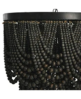 Storied Home 2-Tier Draped Wood Bead Chandelier Black