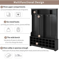 Modern Style Hall Tree Coat Rack with Shoe Cubbies