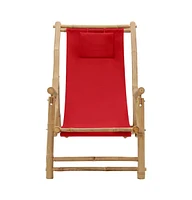 vidaXL Deck Chair Bamboo and Canvas Red