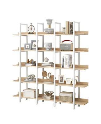 Simplie Fun Vintage Industrial 5 Tier Bookcase, White Metal Frame