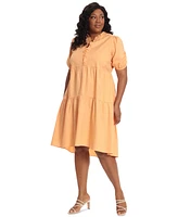 London Times Plus Size Ruffle-Neck Tiered High-Low Dress