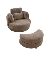 Streamdale Furniture 39" W Oversized Swivel Chair With Moon Storage Ottoman, 4 Pillows