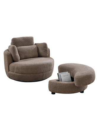 Streamdale Furniture 39" W Oversized Swivel Chair With Moon Storage Ottoman, 4 Pillows