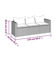 vidaXL 3-Seater Patio Sofa with Cushions Gray Poly Rattan