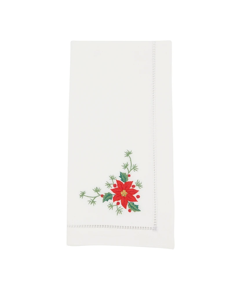 Saro Lifestyle Whimsical Poinsettia Embroidered Napkin Set of 6, 20"x20"