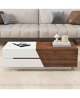 Streamdale Furniture Modern Extendable Sliding Top Coffee Table With Storage In White & Walnut