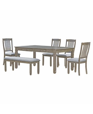 Simplie Fun 6-Piece Retro Dining Set With Drawers, Chairs & Bench