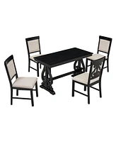 Simplie Fun Retro 5-Piece Dining Set with Wooden Table & Upholstered Chairs