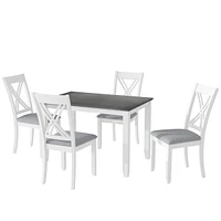 Rustic Minimalist Wood 5-Piece Dining Table Set With 4 Xback Chairs For Small Places