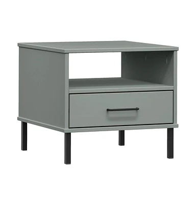 vidaXL Bedside Table with Metal Legs Gray Solid Wood Pine Oslo