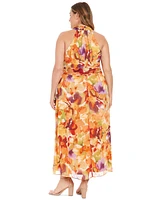 London Times Plus Floral-Print Chiffon Maxi Dress