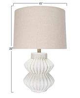 Storied Home Fluted Terra-cotta Table Lamp with Linen Shade Distressed White