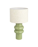 Storied Home Stoneware Table Lamp with Linen Shade Green