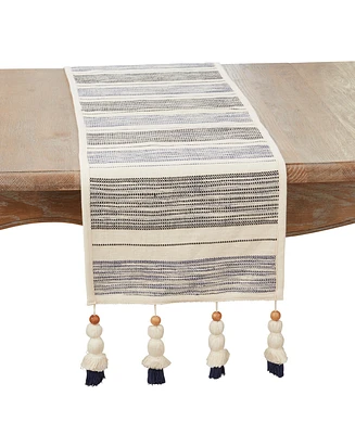 Saro Lifestyle Wooden Beaded Tassel Stripe Table Runner, 13"x72"