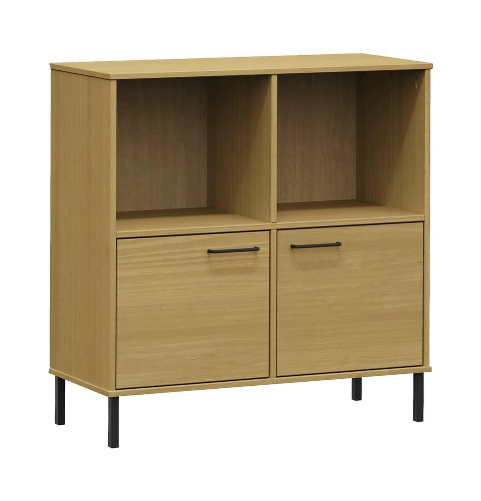 vidaXL Bookcase with Metal Legs 35.4"x13.8"x35.6" Solid Wood Oslo