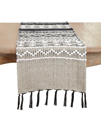 Saro Lifestyle Crafted Multi-Pattern Fringed Table Runner, 16"x72"