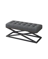 Simplie Fun 44" Retro Metal Base Leather Bed Bench (Dark grey)