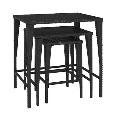 vidaXL Nesting Tables 3 pcs Black Poly Rattan