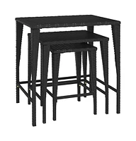 vidaXL Nesting Tables 3 pcs Black Poly Rattan